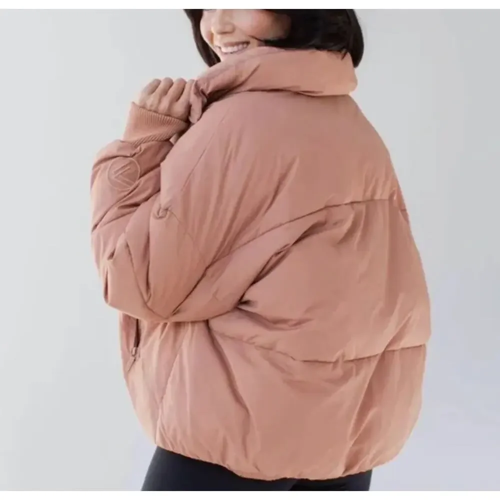 Savvi Women’s Cropped The Court Puffer Jacket Minimalist Clay Pink Size M - Picture 11 of 11